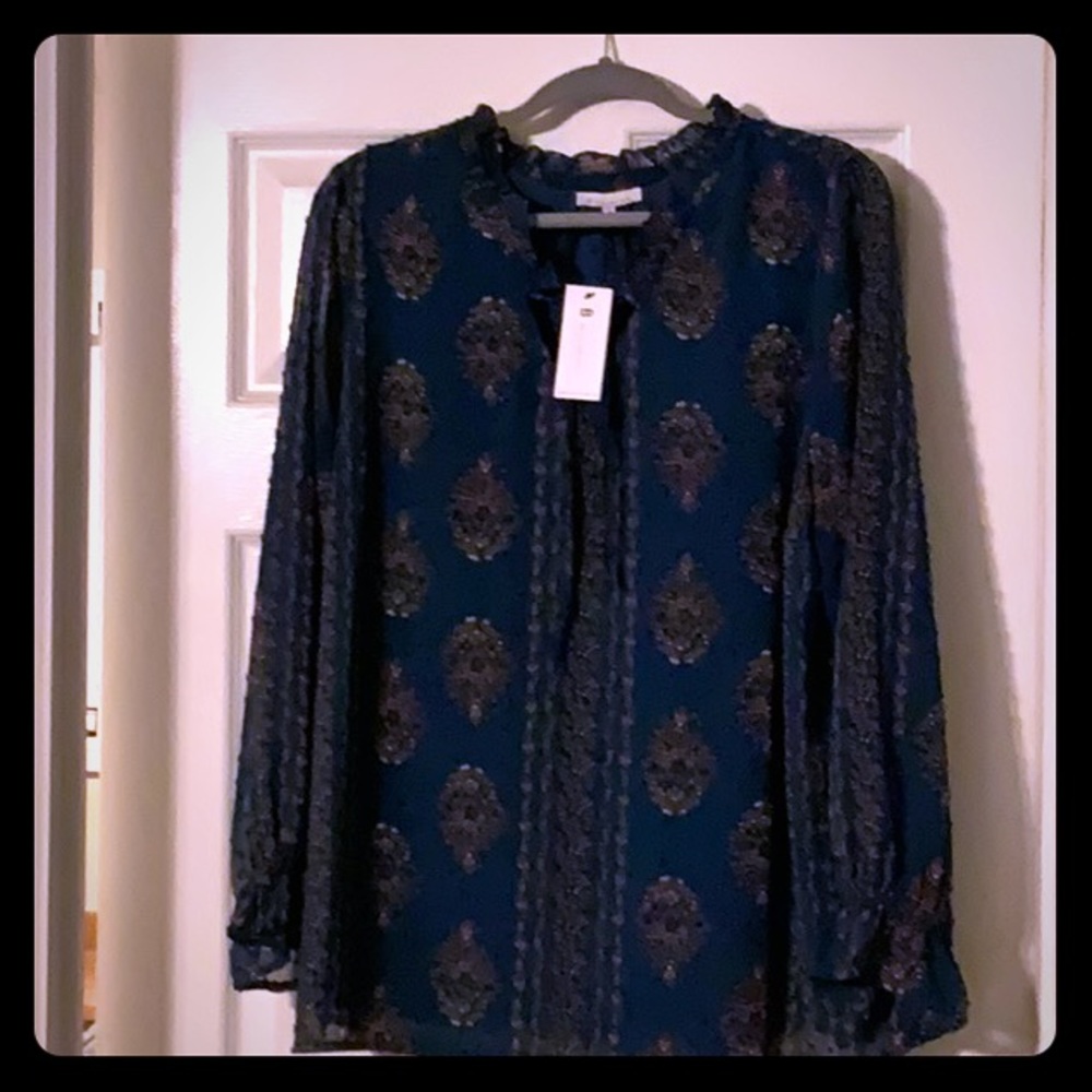 NWT hunter/teal and floral tie front tunic